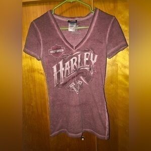 🍄Harley-Davidson Distressed Plum V-Neck ‘Southern Thunder’ T-shirt